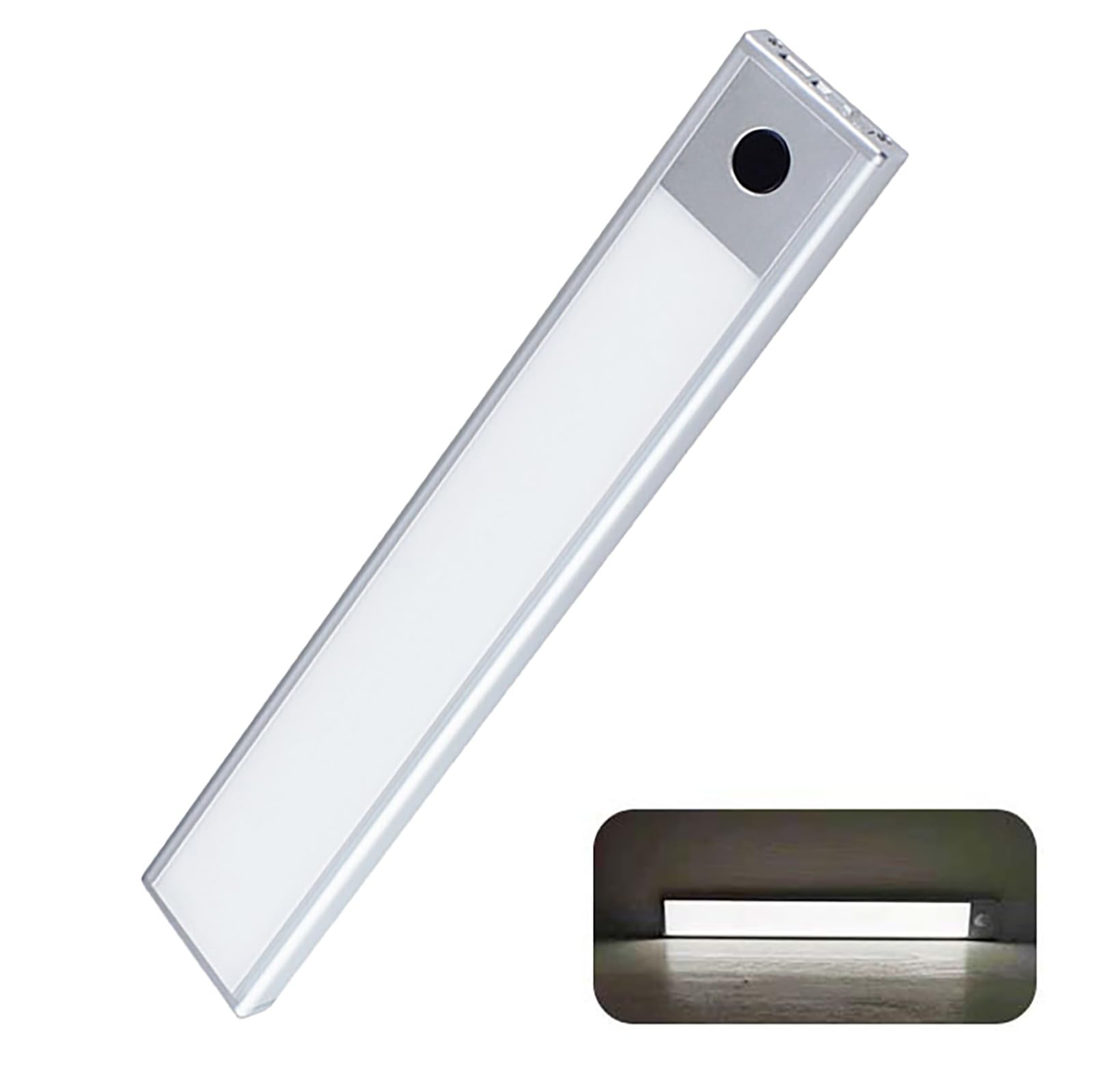 USB Rechargeable Sensor Led Lights, White 6000k light LED Cupboard Lights 5-8CM Sensing distance, Portable LED Under Cabinet Lighting, Magnetic Strip Stick-on Bedroom Garages Wardrobe ( Color : Silver