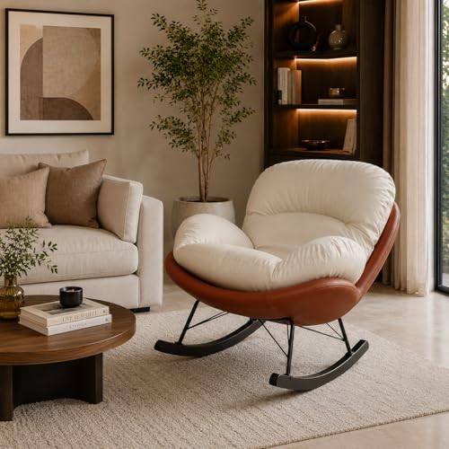 Image of The Attic Rocksy Lounge Chair, Aaram Chair for Adults, Modern Rocking Chair, Peach, Beige