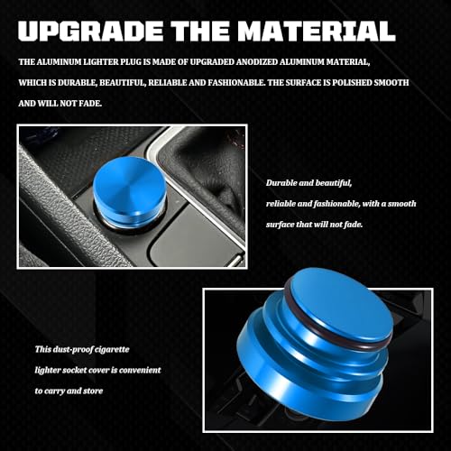 Image of Cigarette Lighter Cover, Dustproof Car Cigarette Lighter Plug Parts, Aluminum Plugs Cover, Waterproof Dustproof Cigarette Lighter Socket Cap for SUV Truck with 12V Power Source (Blue)