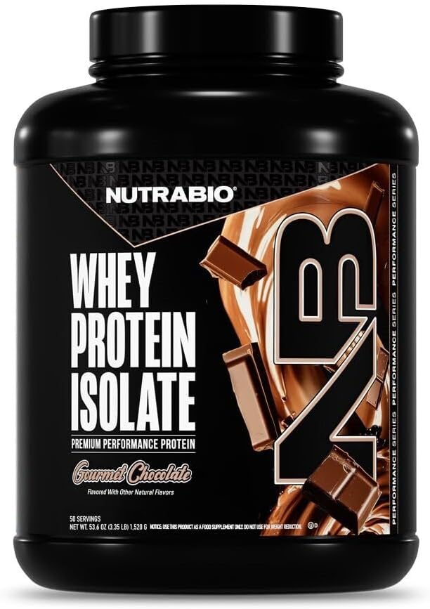 NutraBio 100% Whey Protein Isolate Protein Powder, 25g Protein with Complete Amino Acid Profile, Non-GMO, Soy & Gluten Free, Low Carb, Low Calorie Whey Protein Powder, Gourmet Chocolate, 50 Servings