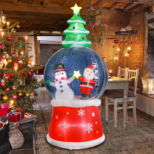 Christmas Inflatable Snow Globe Decoration with Santa Snowman Penguin Blow Up Christmas Decorations with Built-in LEDs for Indoor Outdoor Yard Lawn Garden 7 ft