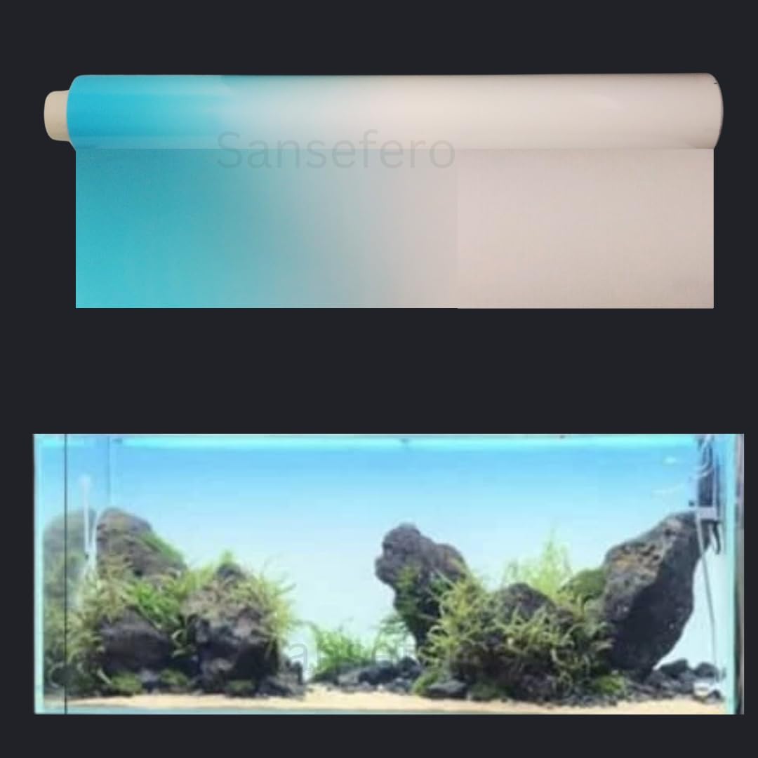 Premier Plants Aquarium Fish Tank Background Blue and White Sticker Poster for Aquarium Background Gradient Poster (4 ft Length x 2 ft Height)