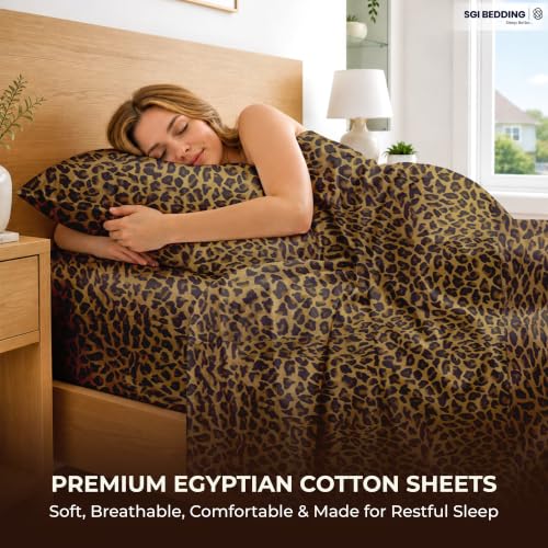 Image of SGI bedding 100% Egyptian Cotton Sheets California King Size - 600 Thread Count Sheets Set, Soft, Cooling, 15 inch Deep Pocket, Luxury Hotel Bedding, Breathable, Durable - Leopard Print