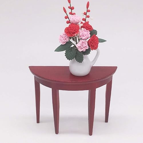 Miniatura 3 de Mesa auxiliar de madera en miniatura Mesa de té para casa de muñecas Mesa media redonda Modelo 1: 12 Escala Accesorios en miniatura para muebles de