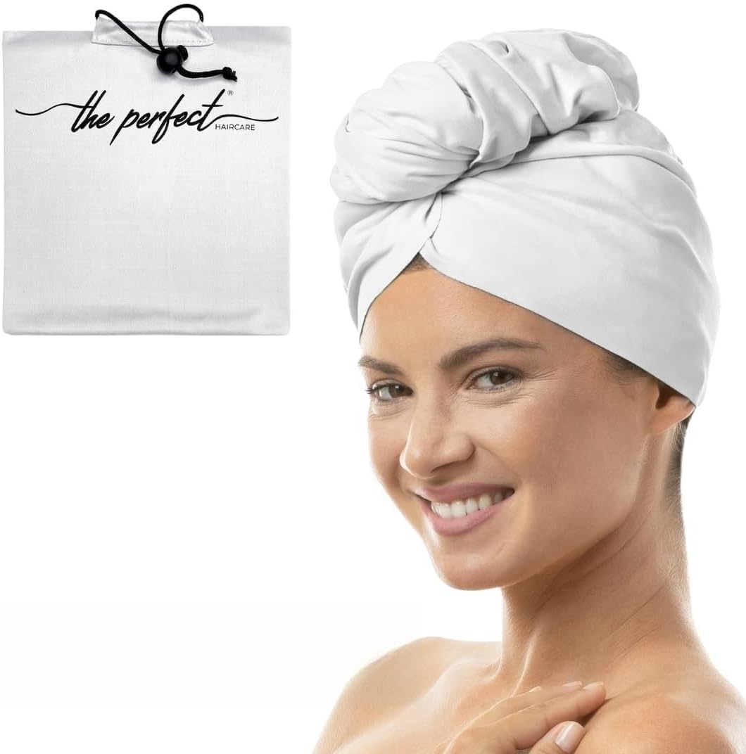 Microfiber Hair Towel Wrap for Women - Absorbent Quick Drying Turban for Wet, Curly, and Long Hair for Women, Girls, and Kids - Anti Frizz - THE PERFECT HAIRCARE - White