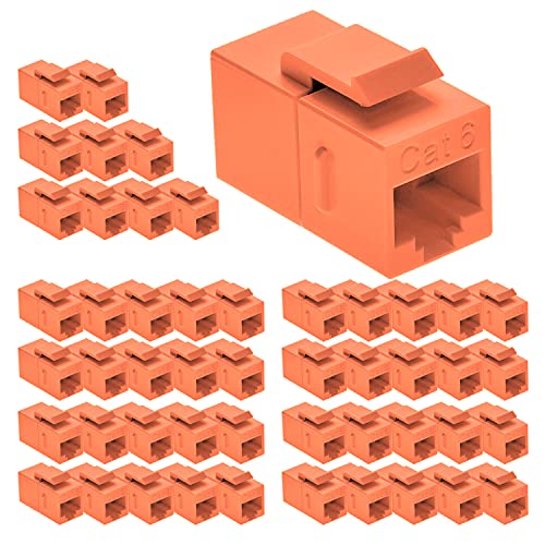 Beszin Cat.6 RJ45 Inline Coupler with Keystone Latch, Female-Female [50-Micron Gold Plated] (50-Pack, Orange)