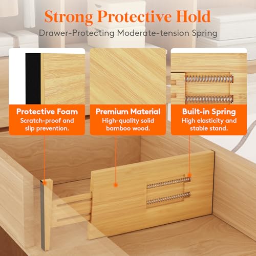 Lifewit Bamboo Drawer Dividers, Adjustable Clothes Drawer Organizers, Expandable Dresser Separators in Bedroom/Bathroom/Kitchen/Office Organization and Storage, 6" High 13.0-16.5" Long, 6 Pack by Lifewit - Image 3