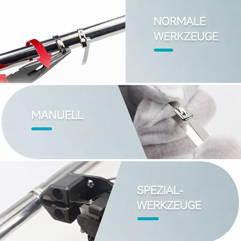 Edelstahl Kabelbinder in 7,9 x 700mm | 100 Stk. - hitzebeständige Metall Kabelbinder bis 500 °C, extrem reißfest, rostfrei für Industrie, Werkstatt, Haus & Garten