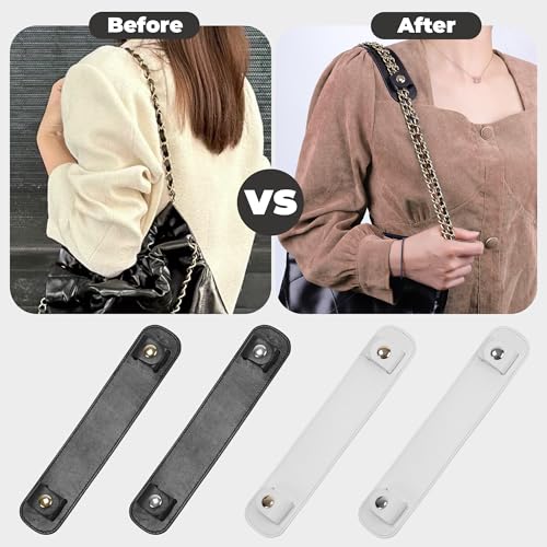 Image of Lambskin Leather Shoulder Strap Pad for Designer Trendy Bags,Detachable Replacement Pressure Relief Cover for Women Tote Bag Handbag Purse Backpack【White,Gold Studs】