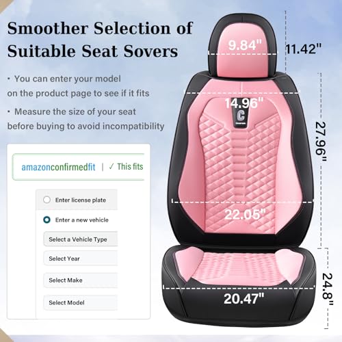 Image of Coverado Front Seat Covers, 2 PCS Pink Seat Cover for Cars, Breathable Fabric& Faux Leather Seat Cover, Driver Seat Cushion, Car Seat Protector Universal Fit Most Cars, Trucks, SUV