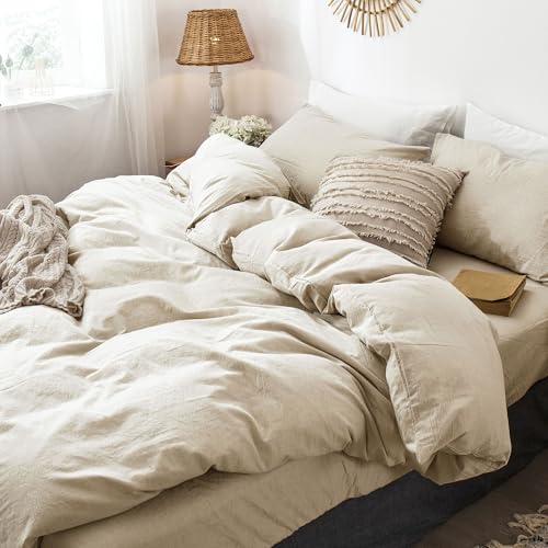 Moomee Bedding Duvet Cover Set 100% Washed Cotton Linen Like Textured Breathable Durable Soft Comfy thumb #3