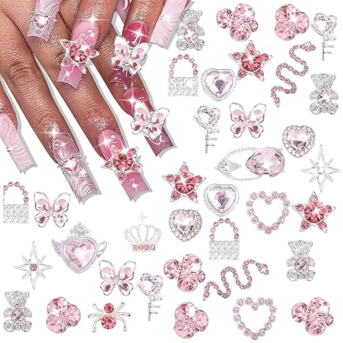 Valentines Nail Art Charms Pink Bear Designs Heart Nail Charms 3D Rhinestones DIY Crafts Nail Art and Cellphone Decorations Accessories