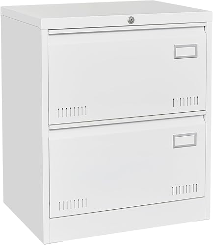 Miniatura 5 de Archivadores laterales de oficina con cerradura, archivadores de metal con bloqueo con 2 cajones, gabinete de oficina para documentos