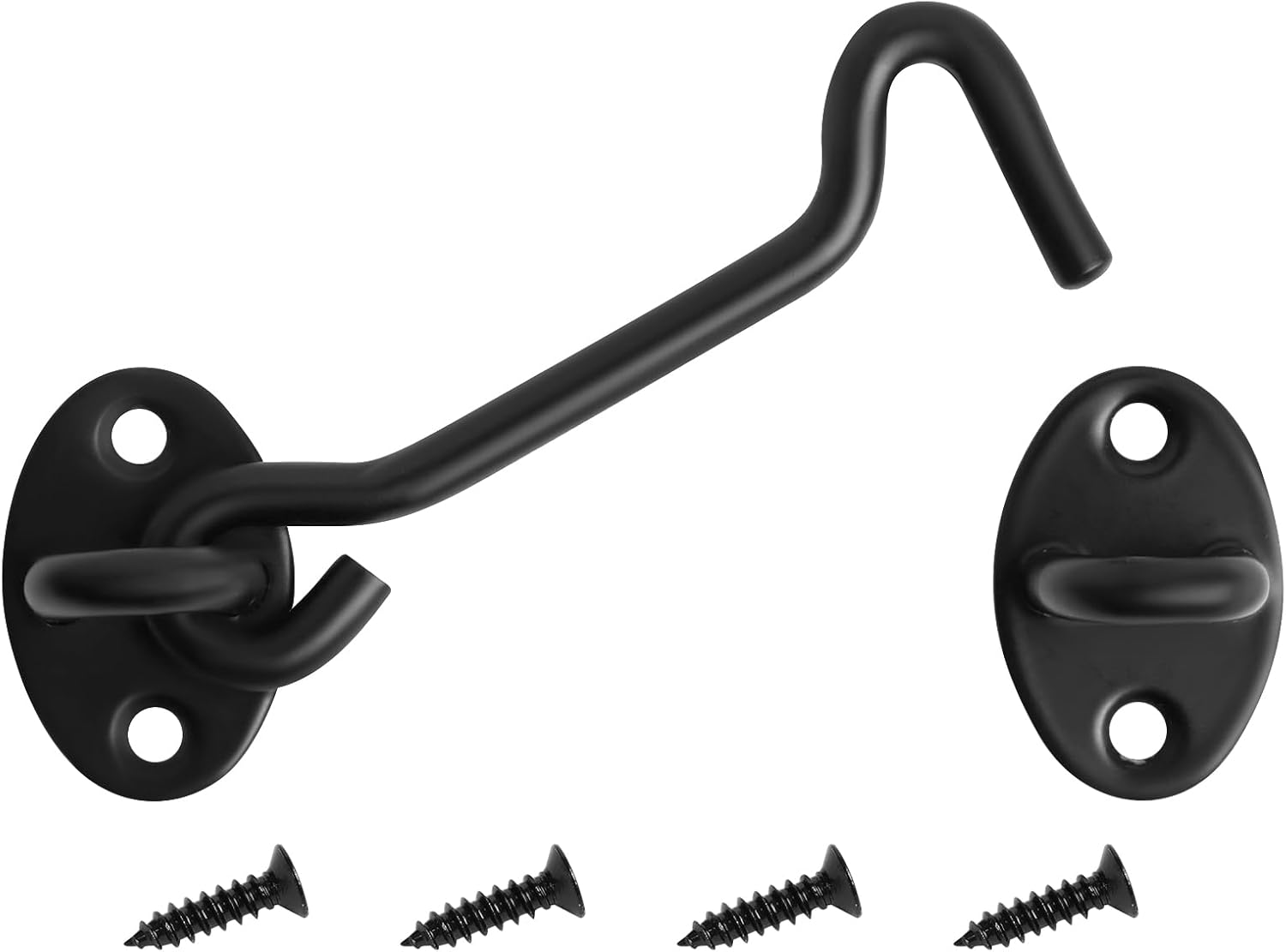 4" Stainless Steel Gate Latch Heavy Duty Hook and Eye Gate Latch Easy Lock Barn Door Lock with Mounting Screws Door Latch Door Lock Hardware for Sliding Door, Garden, Cabinet, Windows (2, Black)