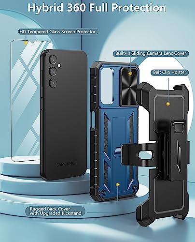 Fntcase Case For Samsung Galaxy A14-5G: Protective Shockproof Rugged A14 Cell Phone Cover Cases With Belt Clip Holster Kickstand & Slide | Textured Tough Military Grade Drop Proof Protection - Blue #TOP2