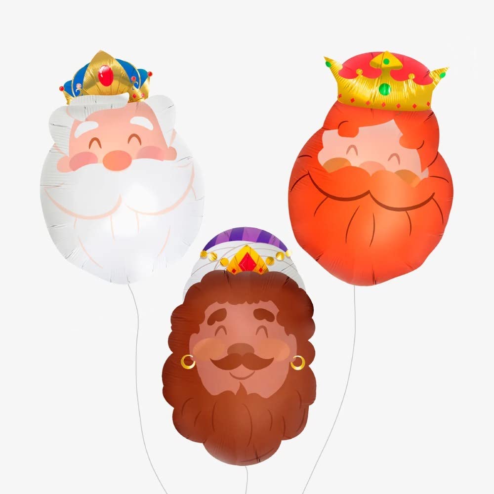 3 Unidades - Globo Navideño Foil Reyes Magos Metalizado de 50 x 40 cm (3 Unidades) Apto Helio. Globos fiesta, decoración Navidad, para celebraciones y fiesta de reyes magos.