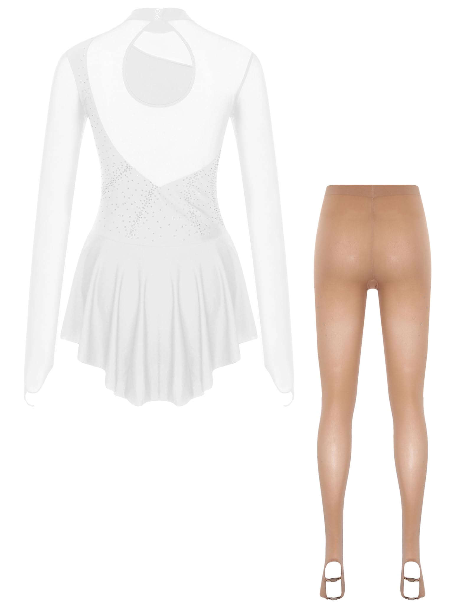 Hedmy Traje de Baile para Mujer Vestido de Patinaje Artístico sobre Hielo For con Pantimedias Medias de Bota de Patinaje Vestido de Baile Contemporáneo