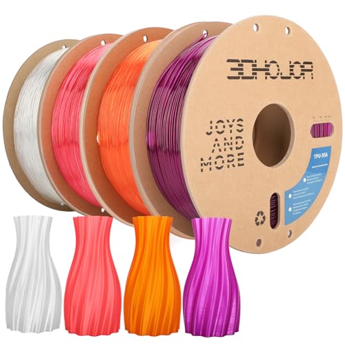 Image of 3DHojor TPU Filament 1.75mm TUP95A 3D Printer Filament Flexible Soft 3D Filament 1KG*4 Bundle fit Most FDM 3D Printers Dimensional Accuracy + /- 0.03 mm-Transparent Pink /Orange /Purple /Clear