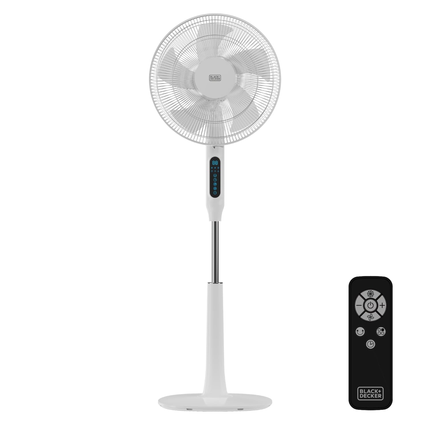 Black+Decker - Ventilador de Pie 30W | 24 Velocidades | Modos Normal, Natural y Noche | Timer 15h | Oscilación Automática | Altura Ajustable 118-138 cm | Pantalla LED | Silencioso | Mando a Distancia