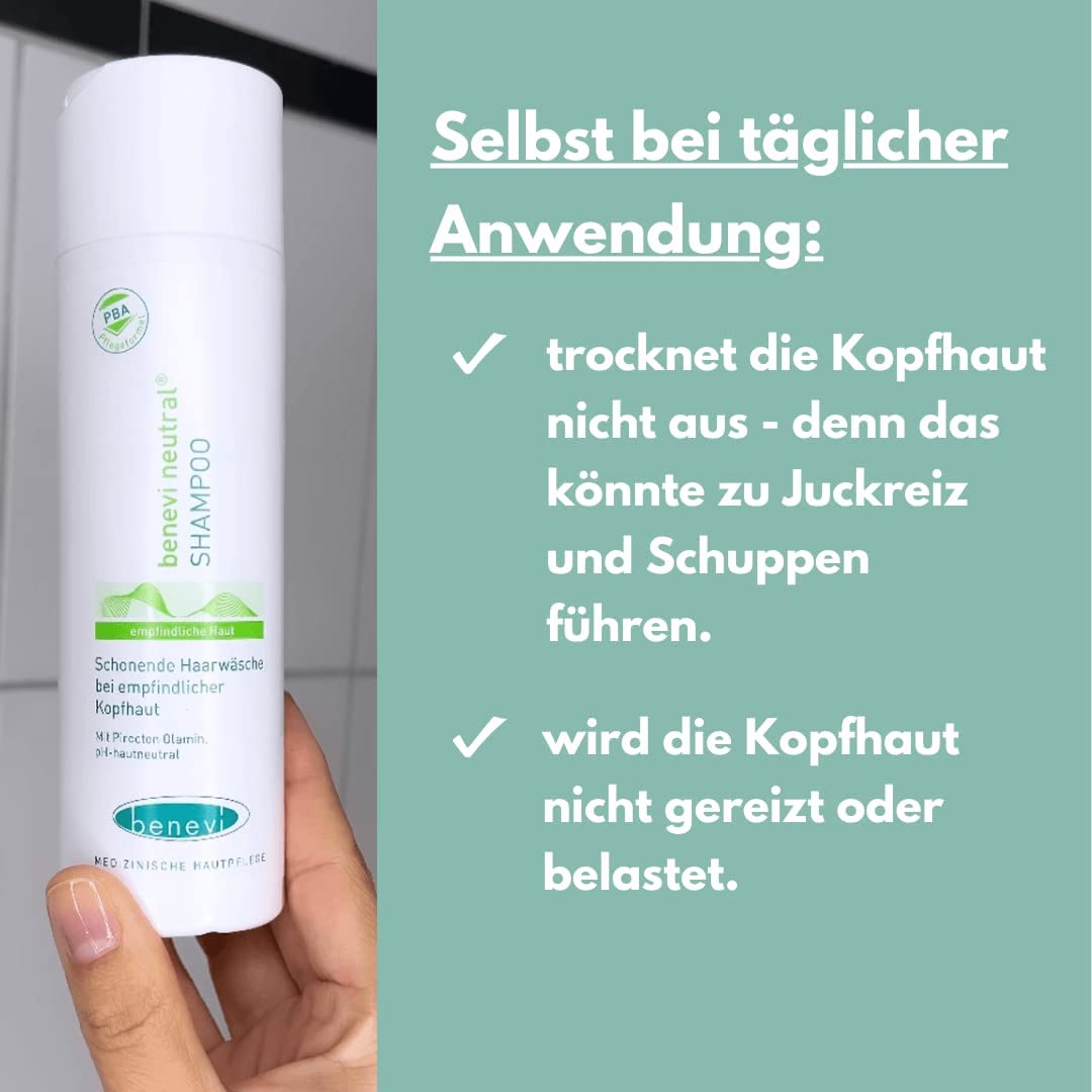 benevi Shampoo 5 x 200ml für empfindliche, trockene, juckende, gereizte Kopfhaut und Haare. Besonders mild. Auch bei zu Neurodermitis oder Schuppenflechte neigender Kopfhaut geeignet.