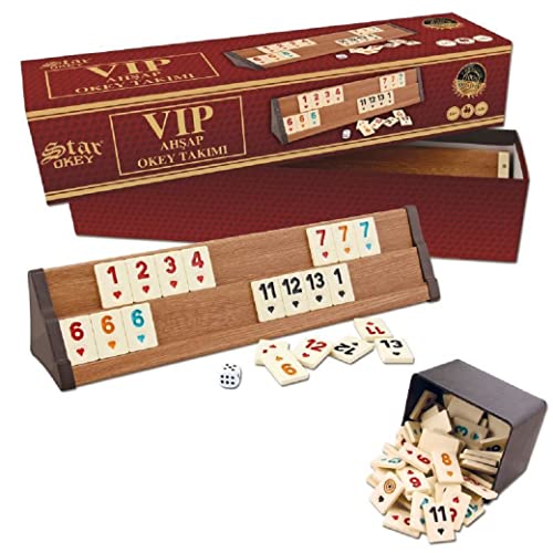 Rummy Okey Spiel Set Premium Set „VIP Wooden“ Edition mit Kunststoffsteinen Okay Takimi Türkisch aus hochwertigem Holz (Holz) Cover