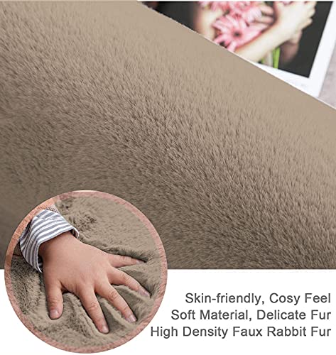 Image of Luxe Home Rabbit Fur Soild Bath Mat Super Soft, Anti-Slip, Washable, Rectangle, for Bathroom Door Mate, Bedroom Door Mats (Taupe, 45x75 cm)