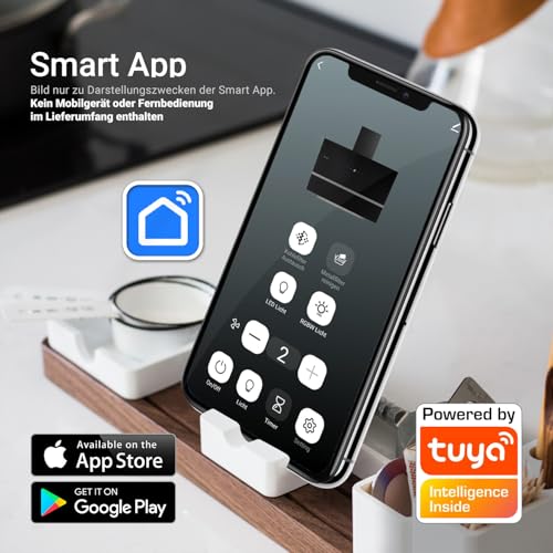 KKT KOLBE Afzuigkap 60 cm, kopvrije wandkap, zwart glas, wifi, automatische naloopfunctie, RGBW-ledverlichting, sensortouch-bediening, EASY609SHCM - Afbeelding 5