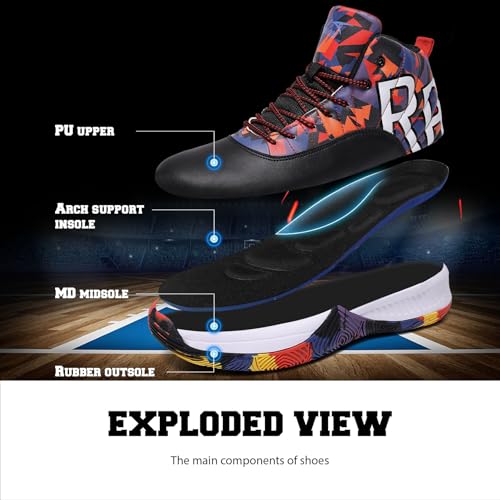 ASHION Unisex Kids Basketball Shoes Boys Air High Top Sneakers Girls Breathable Non-Slip Athletic Shoes Little Kid/Big Kid2