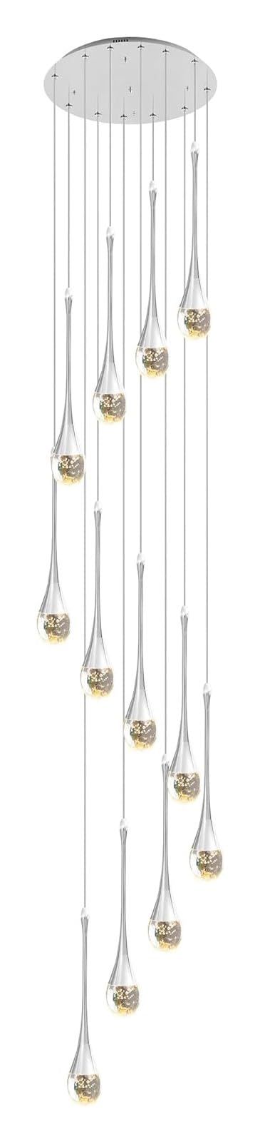 HYJAUSXB Modern Crystal Chandelier LED Ceiling Light Fixture for High Ceilings Dimmable Raindrop Spiral Pendant Lamp with 12 Lights (Silver Spiral)