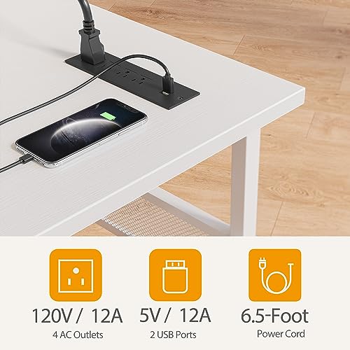 Image of CubiCubi L Shaped Gaming Desk with Power Strip, 150 * 120cm Reversible Corner Computer Desk with Storage Shelves, Modern Home Office Gaming Table, White