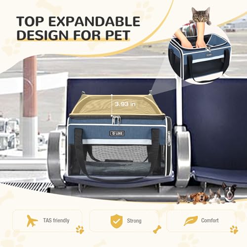 Image of Lekereise Top-Expandable Pet Carrier 17x11x9.5 Inch Alaska Hawaiian Airline Approved Soft Sided Underseat to 12lbs Travel Carriers for Small Dogs and Cats with Locking Safety Zippers Anti-Scratch Mesh