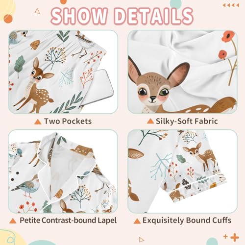 senya Deer Animals Satin Summer Pajama Sets Silk Short Sleeve Button Down Sleepwear3