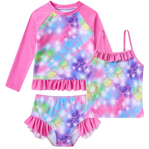 Image of BFUSTYLE Girls Swimsuit 3 Pieces Rash Guard Kids Long Sleeves Bathing Suit 3-8 Years Sun Proction Swimwear Tankini