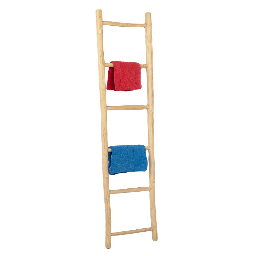 Teak Deko-Leiter KEPALA H180cm Natural Handtuchhalter Kleiderständer Holzleiter