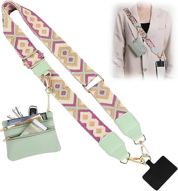 ASHASHA Phone Wrist Strap with Zipped Pouch, Clip & Go Strap for Mobile with Leather Wallet - Crossbody Adjustable Buckle Chain Lanyard (Green) (B0DGLQ6YMX) Amazon Price History, Amazon Price Tracker