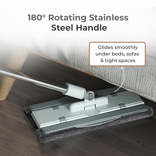 Image of HomeEssentials Large Flat Mop with 180 Rotating Stainless Steel Handle (127cm), Microfiber Floor Cleaning Mop for Hardwood, Tile & Laminate Reusable Pads Included