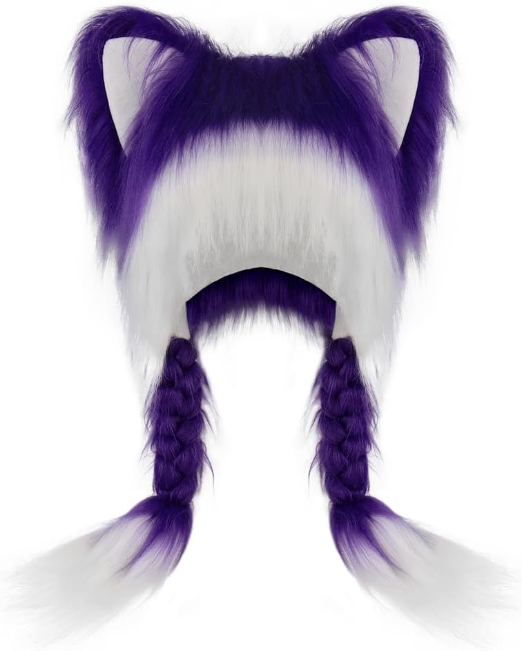 JUNBOON Cute Plush Cat Hat Fluffy Ear Headwear Winter Warm Earmuffs Head Mask Halloween Cosplay Accessory