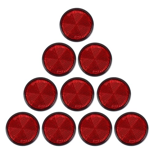 Image of 10 Pack Red Self Adhesive Round Reflectors, E9 Approval Road Safety Stick-on Rear Reflectors for Trailer Caravan Truck Lorry or Agricultural Machines
