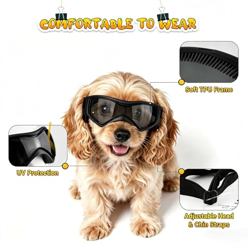 Image of Small Breed Dog Goggles, Sunglasses with UV Protection for Outdoor Riding & Driving, Black