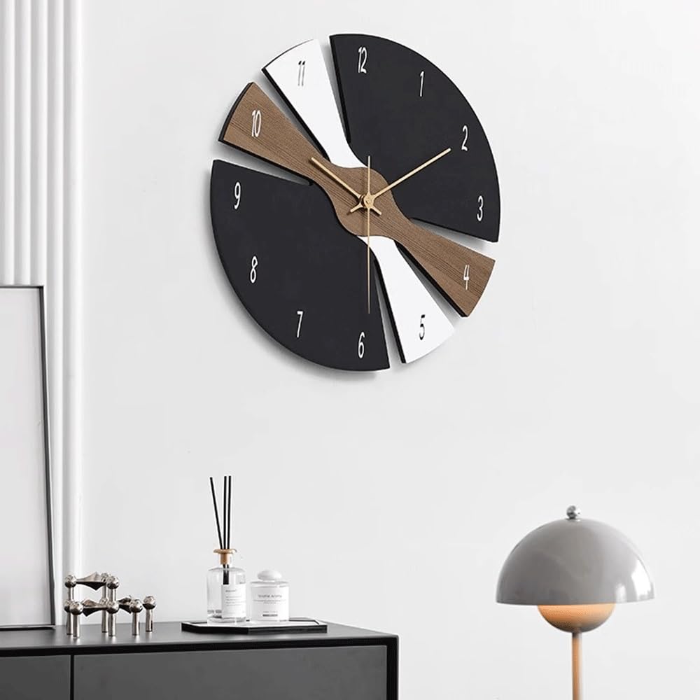 Modern Luksusowy zegar ścienny bez otworów do użytku domowego, kreatywna dekoracja ścienna, odpowiedni salonów, gabinetów i sypialni Living Room Decor(Czarny)