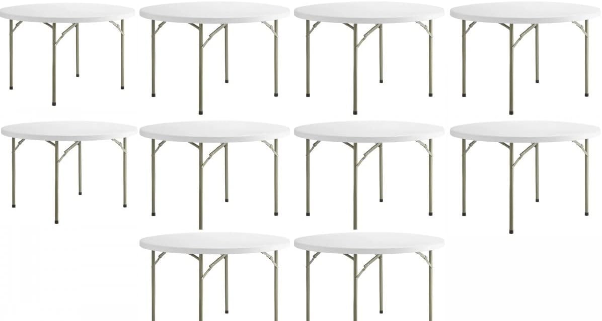 Pack 10! 48" White Foldable Table Round Folding Table Folding Tables 4ft Lightweight Portable Bar Table for Party Folding Banquet Granite Outdoor Table Plastic Folding Tables 4 Foot