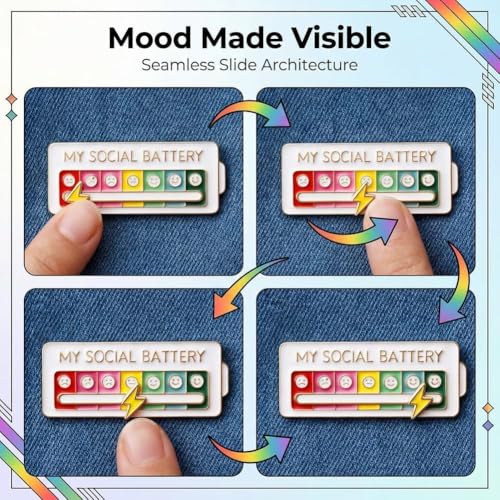 Image of 4 PCS Social Battery Pin Badge,Brooch for Women, Elegant Enamel Pins, Lightweight Fashion Pin with Secure Closure Brooch for Men Women, Fashion Accessories for Bags and Blazers for Daily,Bag Pins