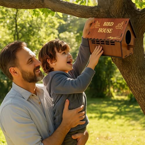 Image of Signamio Bird House - Elegant Wooden Bird Nest with Exhaust Window for Outdoor Hanging, Durable Birds Nest Shelter, Weather-Resistant Design, Ideal for Garden or Patio Decoration - Small Size