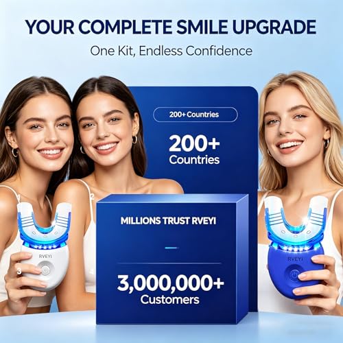 Image of RVEYi Teeth Whitening Kit for Sensitive Teeth with LED Light, 35% Carbamide Peroxide Gel Syringes and Remineralizing Gel, Blue
