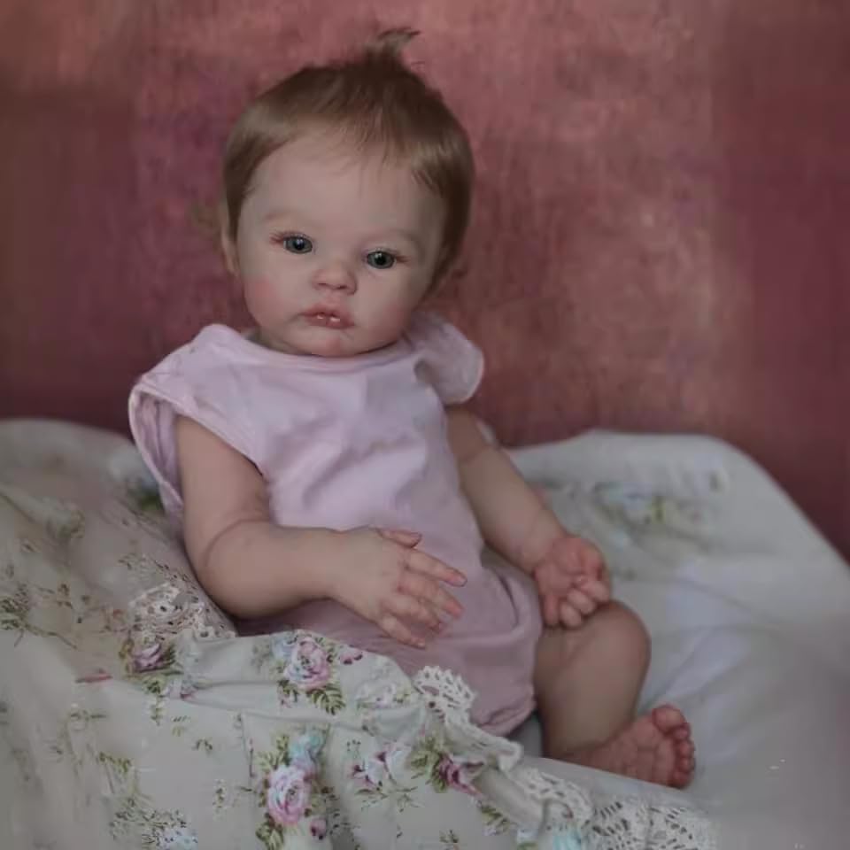 JIEBOTE 18 Inch Realistic Reborn Baby Doll Girl - Full Silicone Body, Hand-Rooted Hair, Lifelike Newborn Doll with Pink Outfit, For Collectors & Kids Age