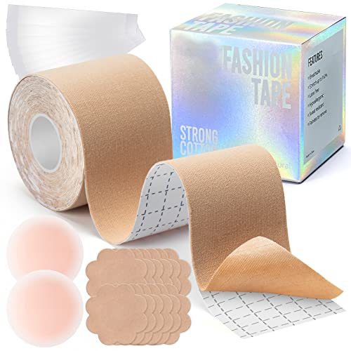 Tochek Boob Tape For Breast Lift, Boobtape Includes Silicone Nipple Covers Pasties Reusable Sticky Bra Nude #TOP16