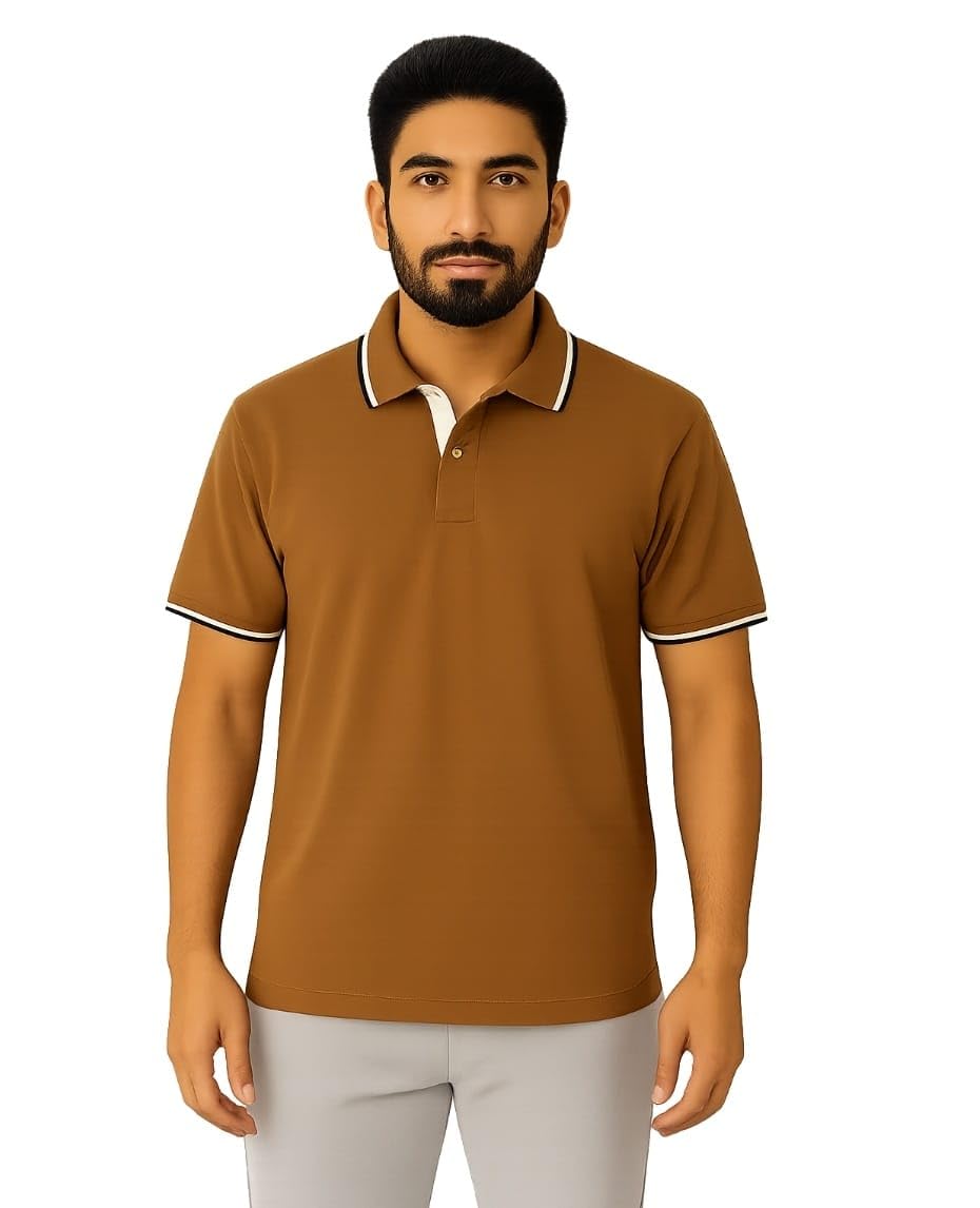 Indo Era Menâ€™s Cotton Polo T-Shirt | Soft & Breathable Fabric | Regular Fit Solid Casual T-Shirt for Regular Use, Office, Travel & Sports in neutral