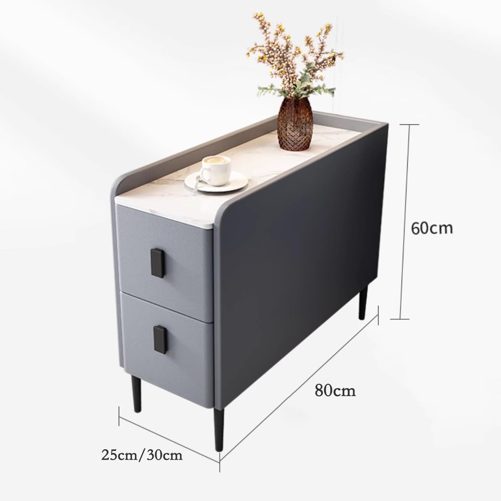 Generico Tavolino Stretto per Soggiorno, Mobiletto Portaoggetti con 2 Cassetti, Design Salvaspazio, Perfetto per Divano o Fessure, Ideale per Piccoli Spazi