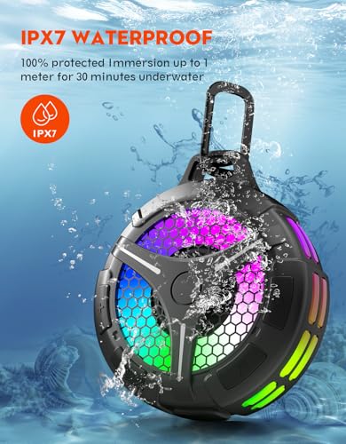 Haut-Parleur de Douche Bluetooth étanche IPX7, Haut-parleurs Portables sans Fil, Basses stéréo, lumières RVB, Son Surround 360°, véritable stéréo sans Fil, Son Clair 15 W, Microphone intégré pour – Image 6