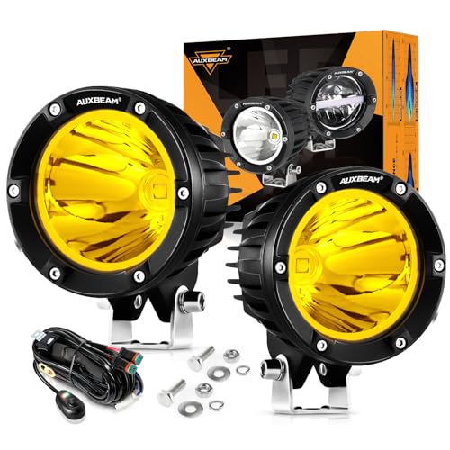 Image of Auxbeam C4 Series LED Pods 4In 72W Amber Fog Light, Round Spot Offroad Light, 2PCS 7200LM Amber Light Pod with Wiring Harness Kit, Driving Light Yellow Ditch Light for Jeep Motor SUV ATV UTV Wrangler